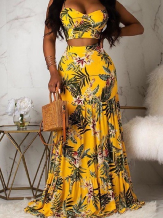 Fashion Nova Dresses & Skirts - Fashion Nova Yellow Tropical Floral Maxi Skirt